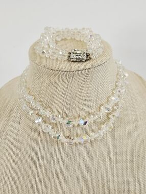 Vintage Demi Parure Aurora Borealis Glass Crystal Beaded Necklace Bracelet Set
